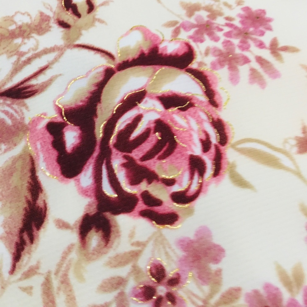 Cream and Pink Floral Mermaid Flare Dress with Gold Detailed Roses - Picture 8 of 13